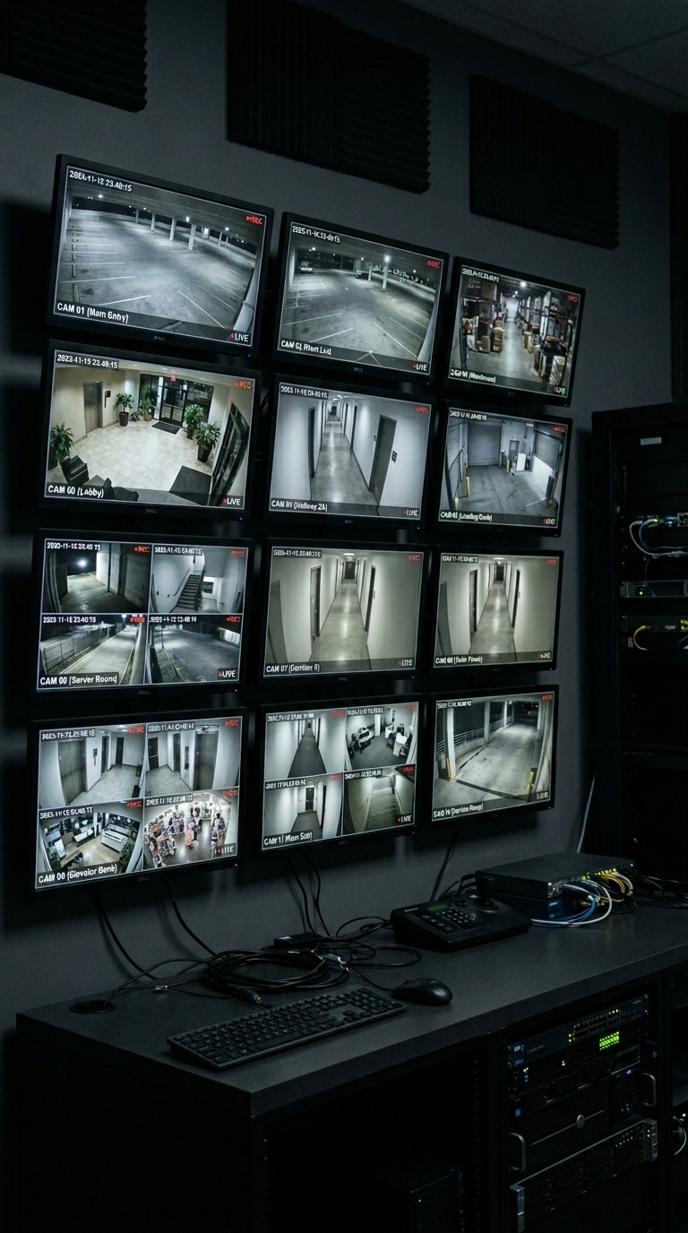 Security camera monitoring screens